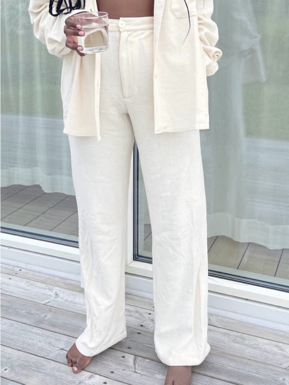 New Djerf Avenue Terry On The Go Pants Cream